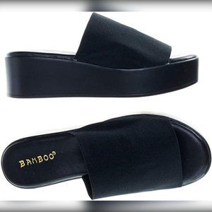 Slip-on Slide Platform Sandals, Black, Size 10